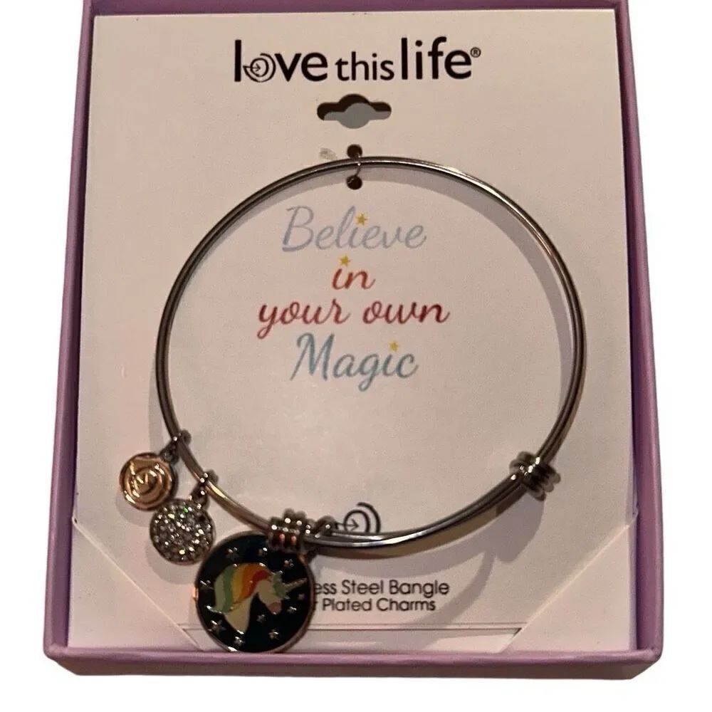 *NEW * Believe In Your Magic Love This Life Stainless Steel Bangle 7cm